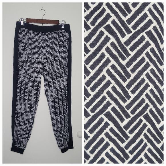 Tibi New York Sz 6 Black White Geometric Mixed Media Motif Tribal Joggers Pants - Picture 1 of 9